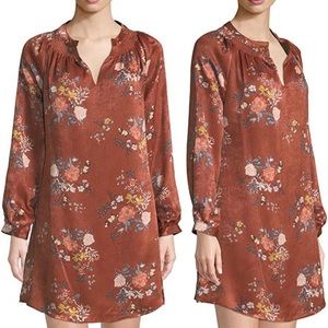 LAUNDRY BY SHELLI SEGAL Satin Long Sleeve Floral V Neck Tan Neutral Size 6